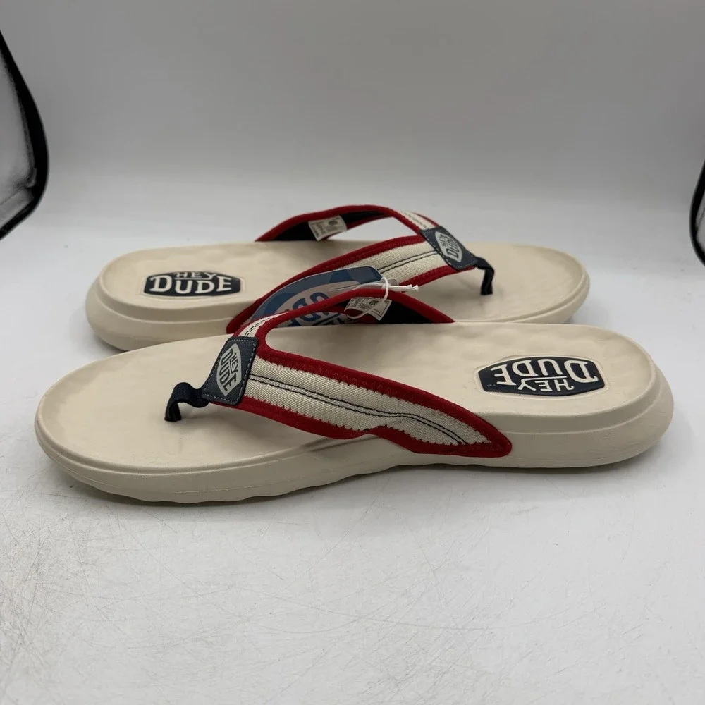 Hey Dude Myers Americana Flip Flops Mens Sz 13 Red White Blue Thong Sandals NWT